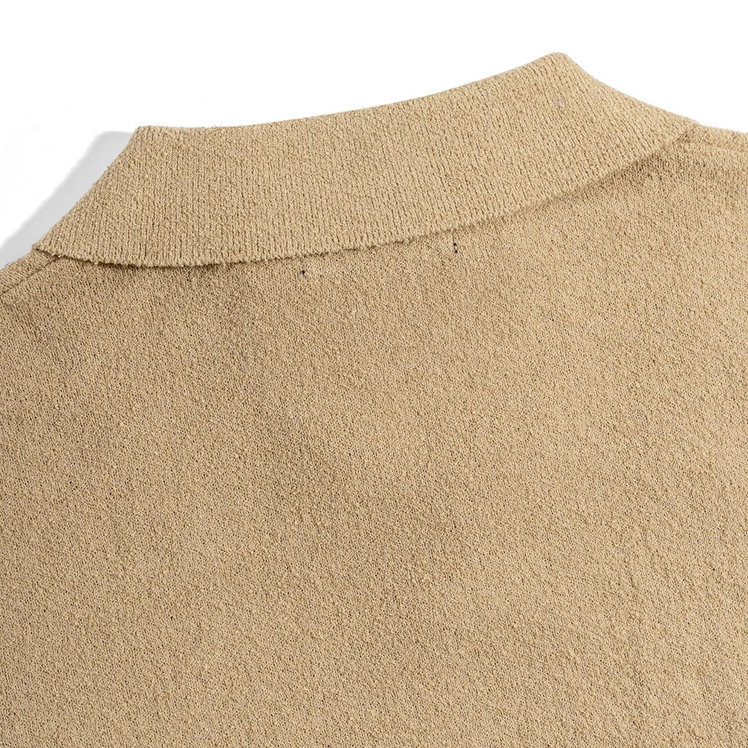 Áo Thun Polo Dệt Kim Textured Trơn Màu Nâu