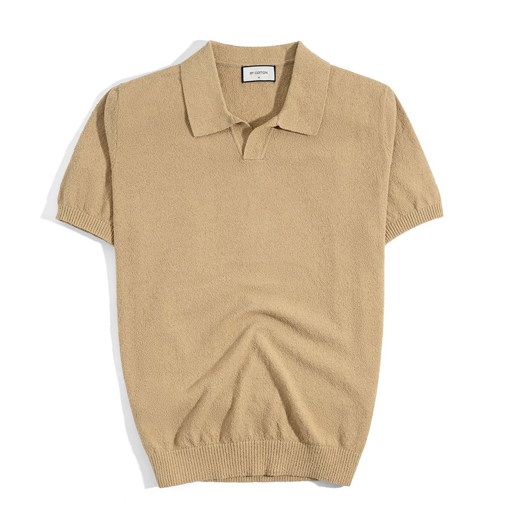 Áo Thun Polo Dệt Kim Textured Trơn Màu Nâu