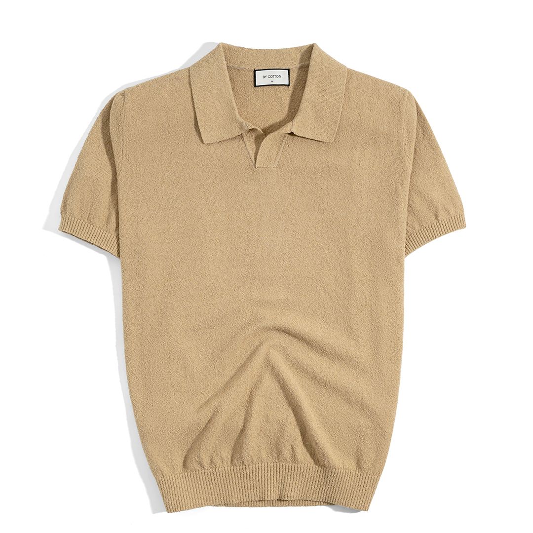Áo Thun Polo Dệt Kim Textured Trơn Màu Nâu