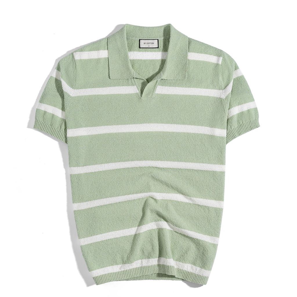 Áo Thun Polo Dệt Kim Textured Xanh Lá Sọc Kem