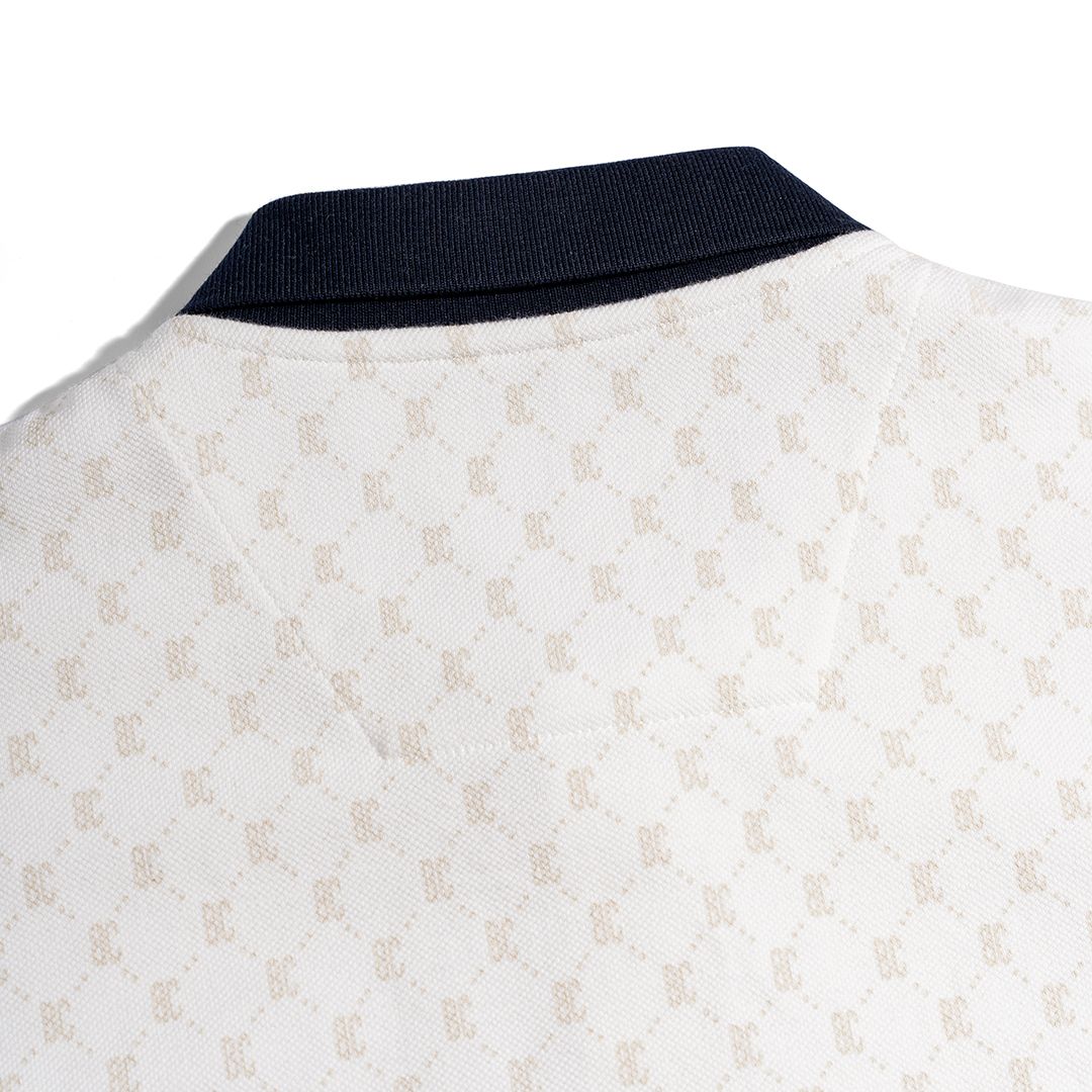 Áo Thun Polo Pique Trắng In Tràn Monogram BC