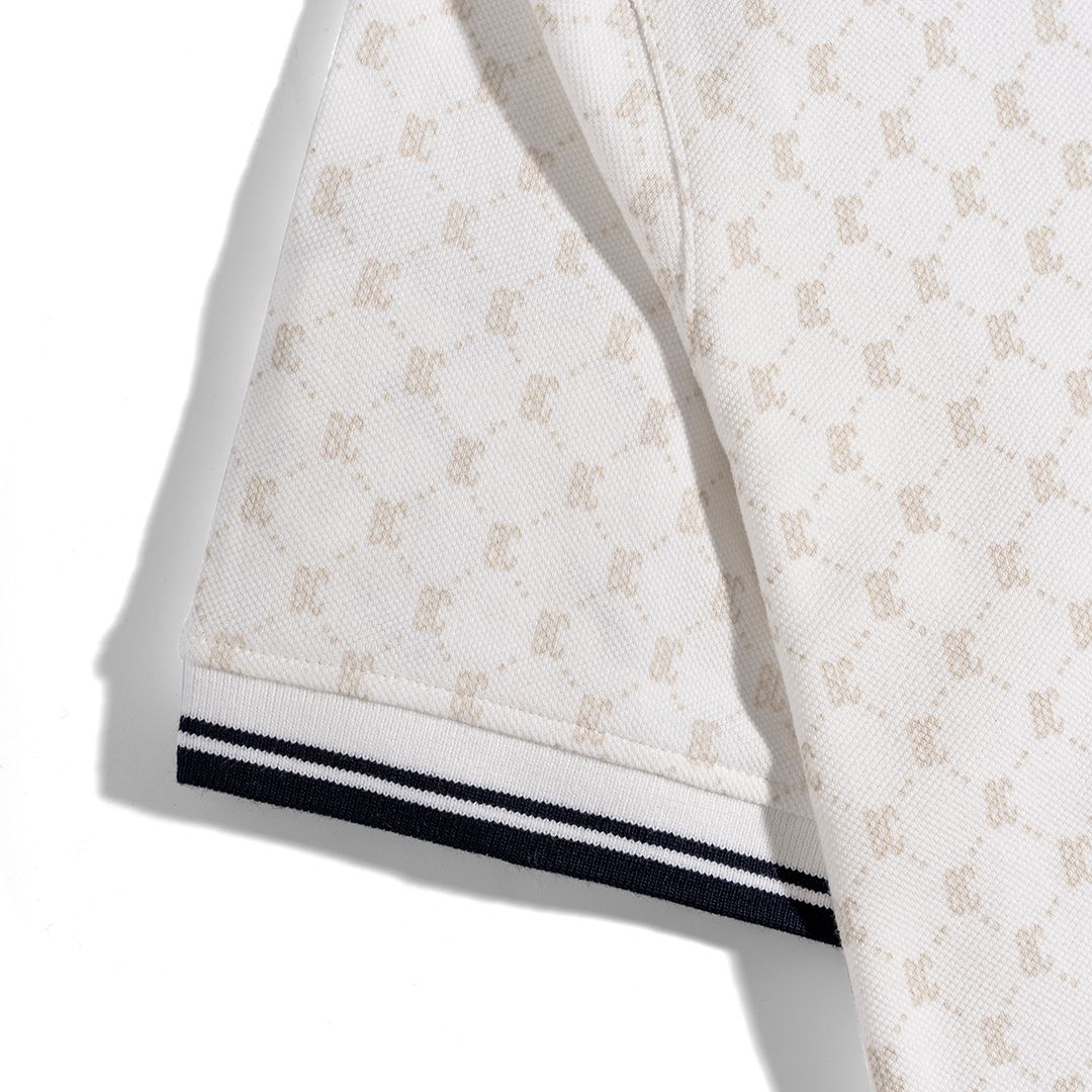 Áo Thun Polo Pique Trắng In Tràn Monogram BC