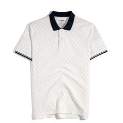 Áo Thun Polo Pique Trắng In Tràn Monogram BC