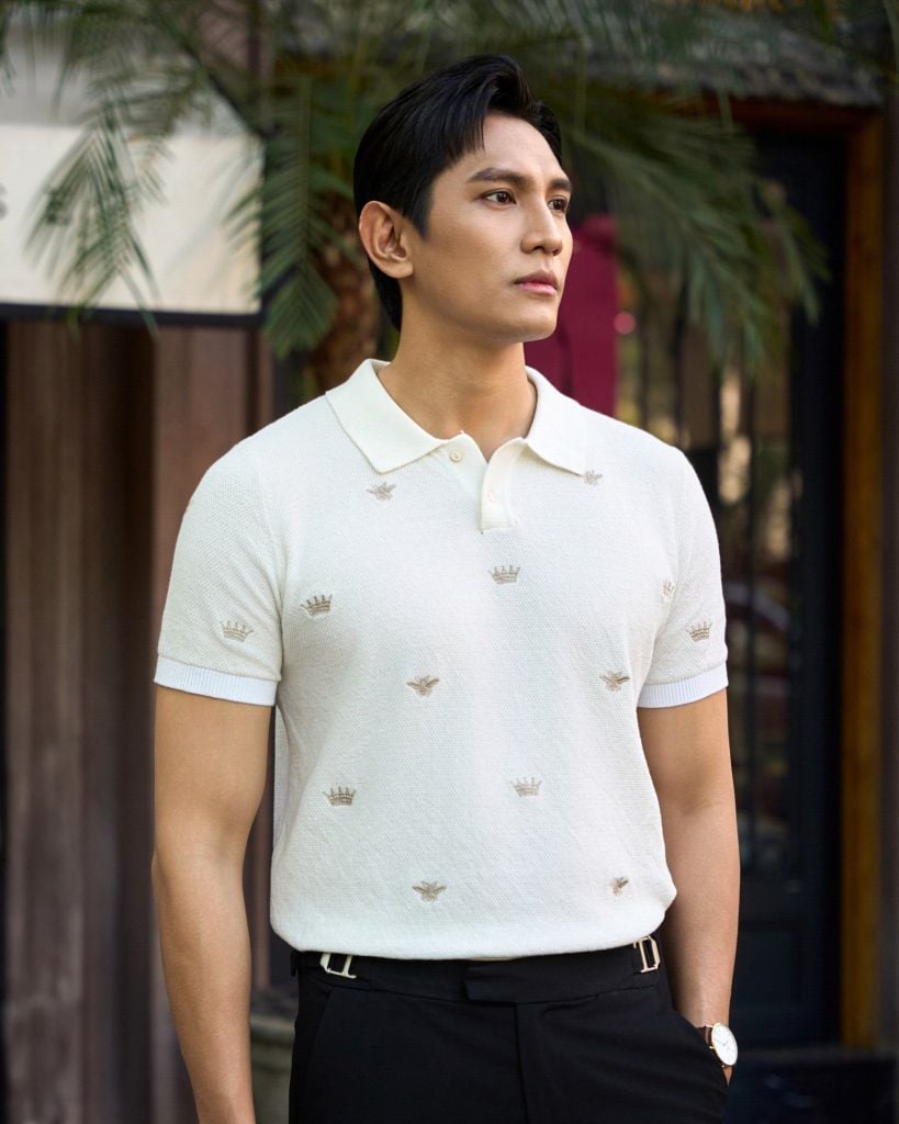 Áo Thun Polo Dệt Kim Cao Cấp Trắng Thêu Bee