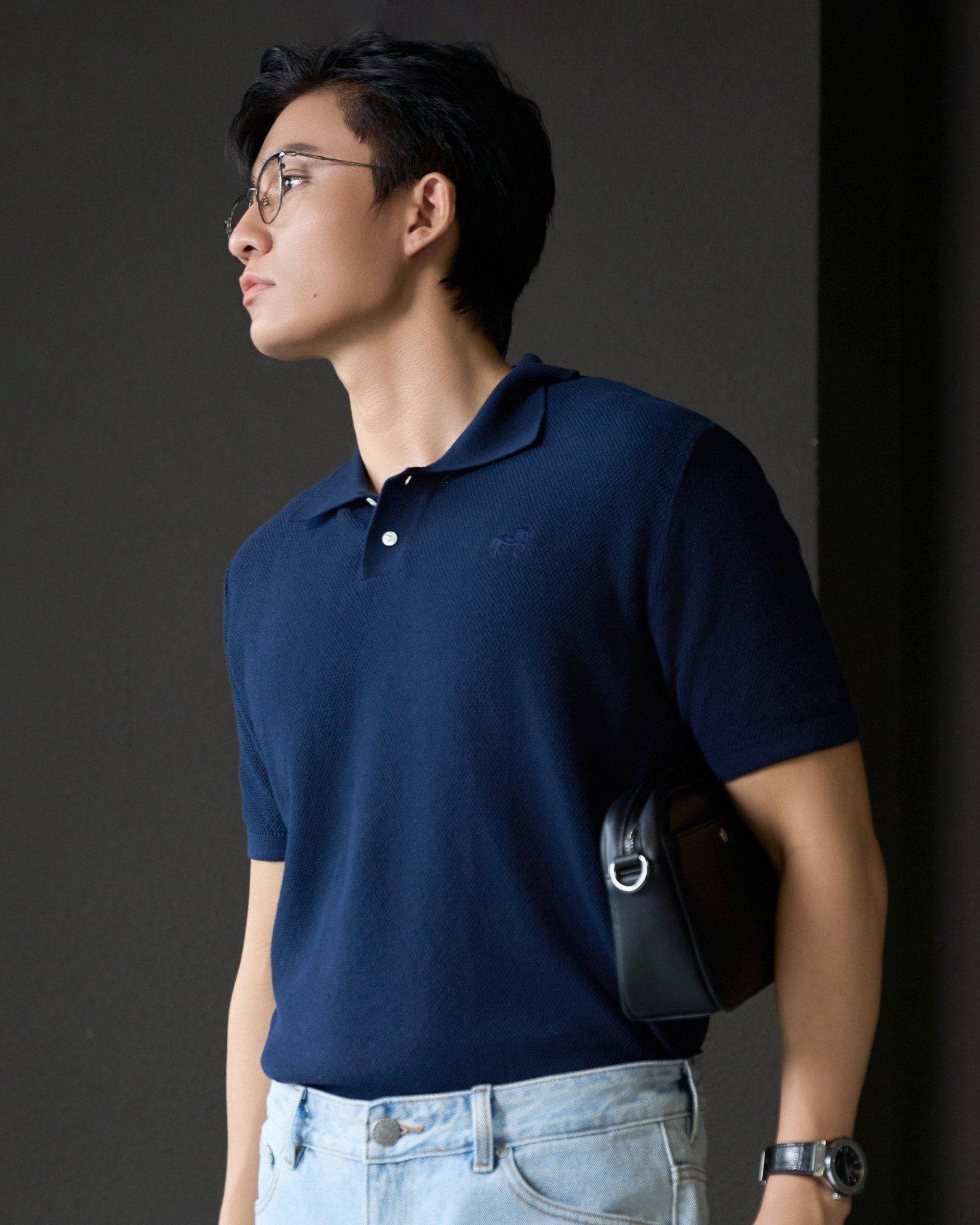 Áo Thun Polo Dệt Kim Cao Cấp Xanh Đen SS2
