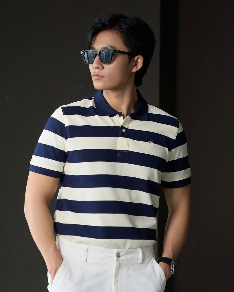 NAVY STRIPES FOX POLO