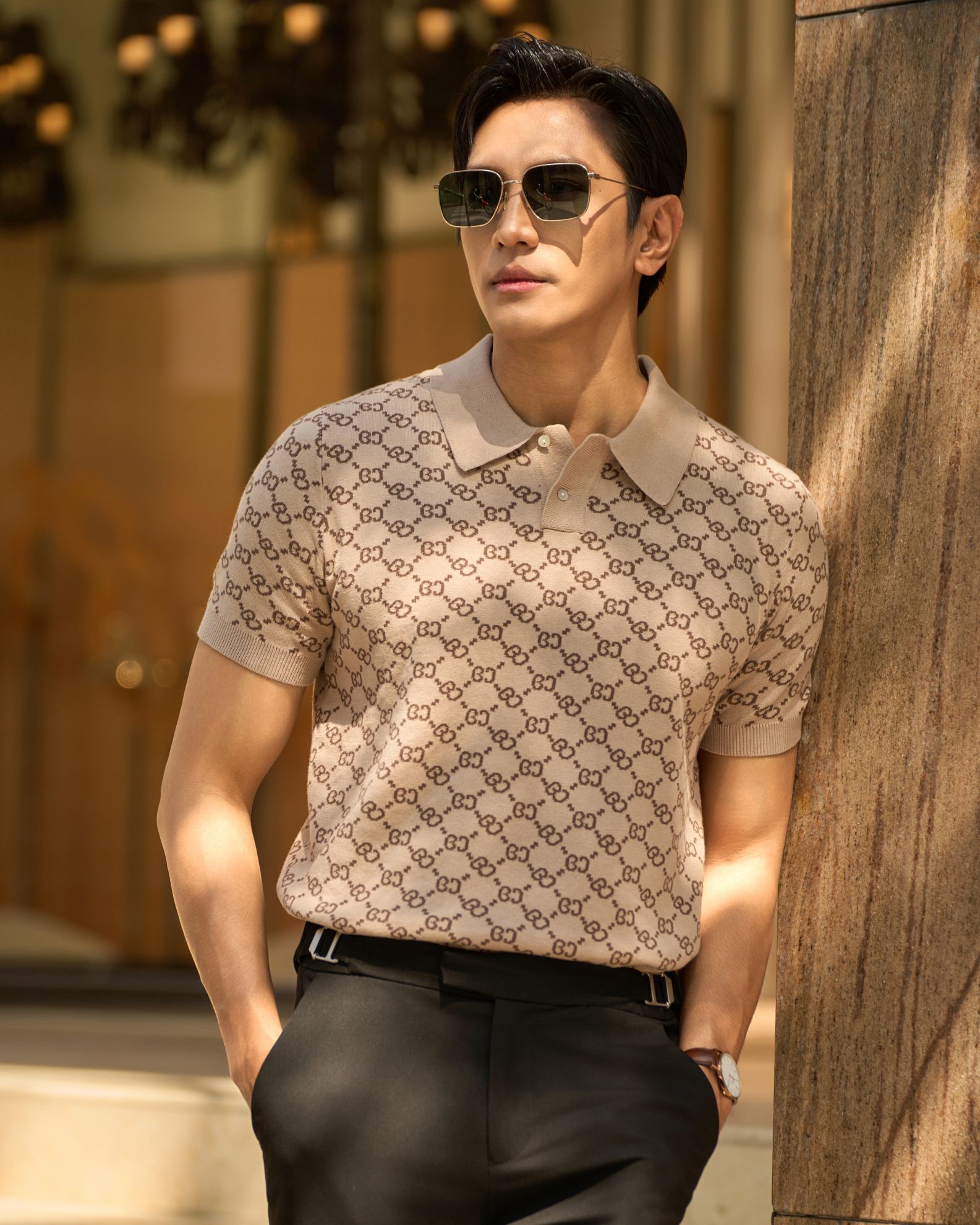 Áo Thun Polo Dệt Kim Cao Cấp Monogram BC