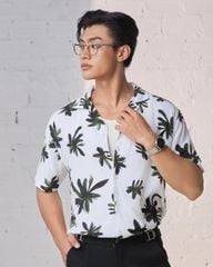 Áo Sơ Mi Tay Ngắn Cổ Danton In Hoa - Trắng Hoa Rêu