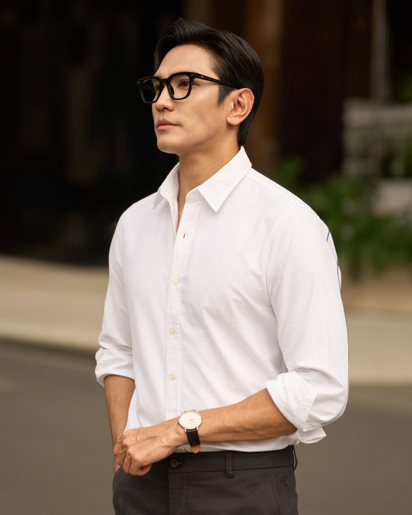 Áo Sơ Mi Nam Oxford Trắng Phối Viền Đen