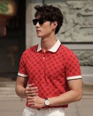 Áo Thun Polo Pique 2.0 Đỏ Monogram Bo Kem