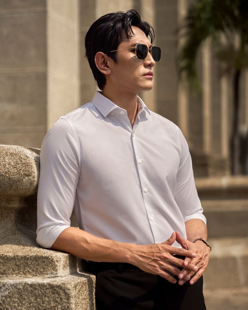 Áo Sơ Mi Công Sở Nam Cotton Gân Trắng
