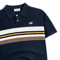 Áo Thun Polo Dệt Kim X.Đen Sọc Ngực Thêu Ngựa SS2