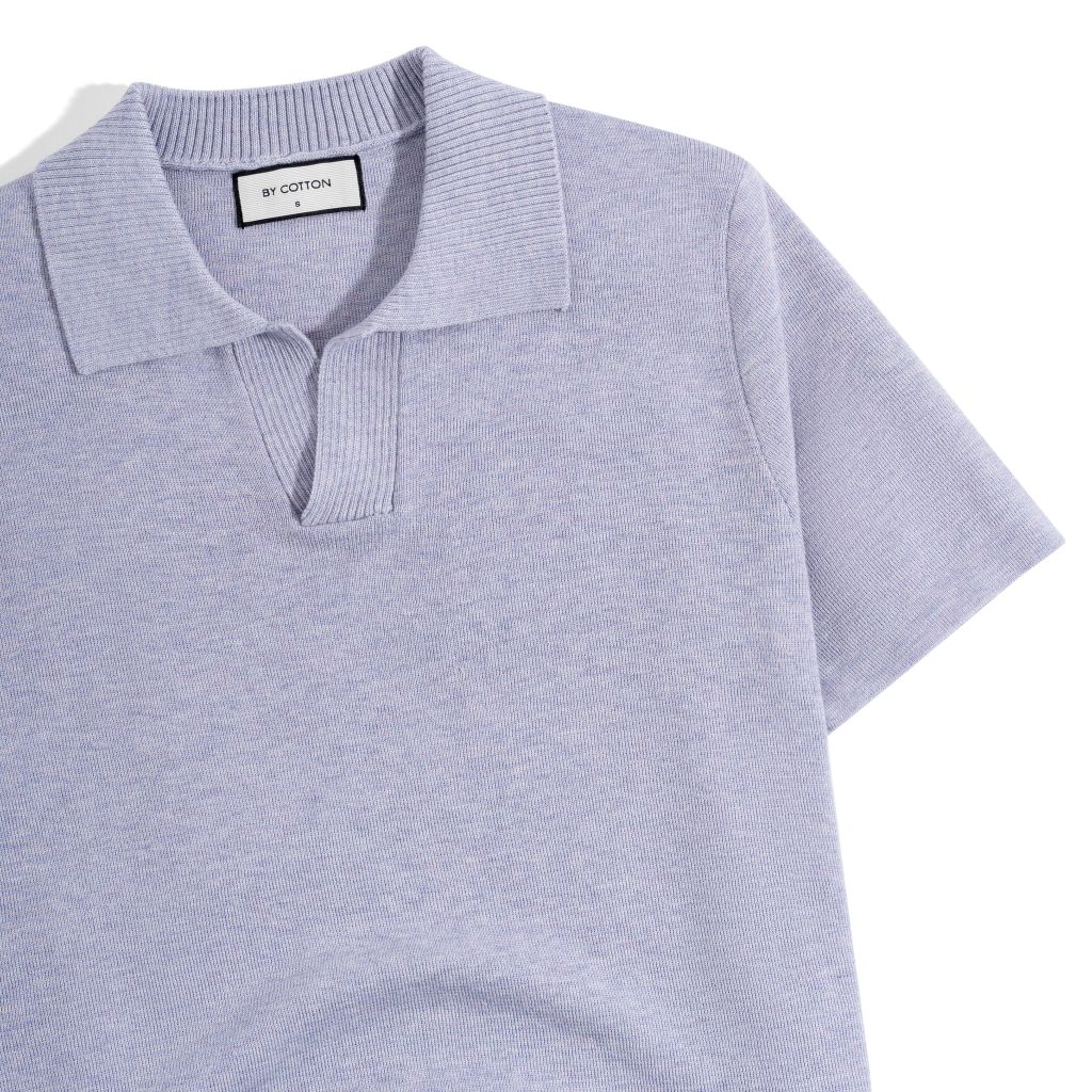 Áo Thun Polo Dệt Kim Sợi Plain Màu Tím