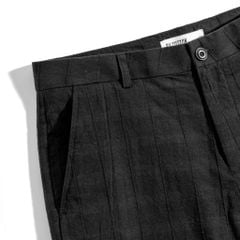 Quần Short Linen Sọc - Đen