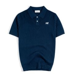 Áo Thun Polo Dệt Kim Sọc Đứng Xanh Đen - Thêu Ngựa