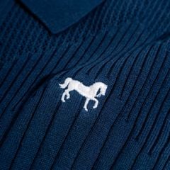 Áo Thun Polo Dệt Kim Sọc Đứng Xanh Đen - Thêu Ngựa