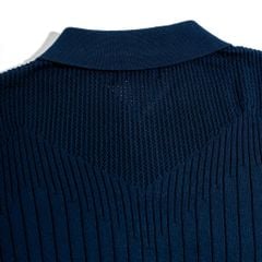 Áo Thun Polo Dệt Kim Sọc Đứng Xanh Đen - Thêu Ngựa