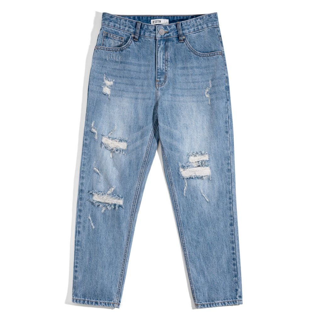 Jeans Regular Xanh Đậm Rách 2025