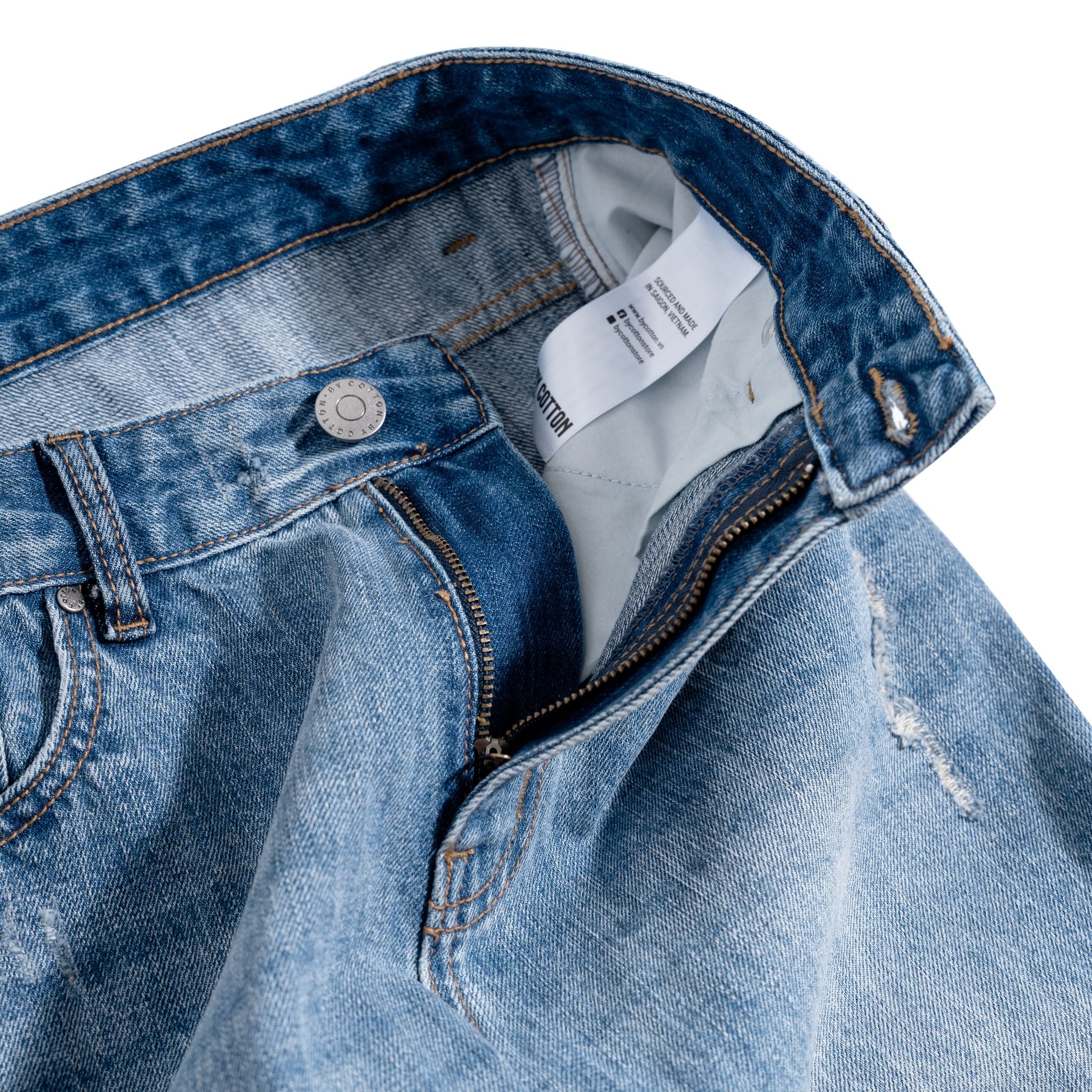 Jeans Regular Xanh Đậm Rách 2025