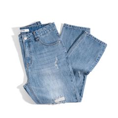 Jeans Regular Xanh Đậm Rách 2025