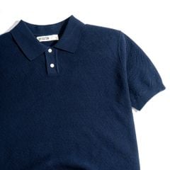 Áo Thun Polo Dệt Kim Cao Cấp - Xanh Đen Sọc 3 Màu