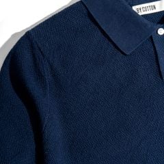 Áo Thun Polo Dệt Kim Cao Cấp - Xanh Đen Sọc 3 Màu