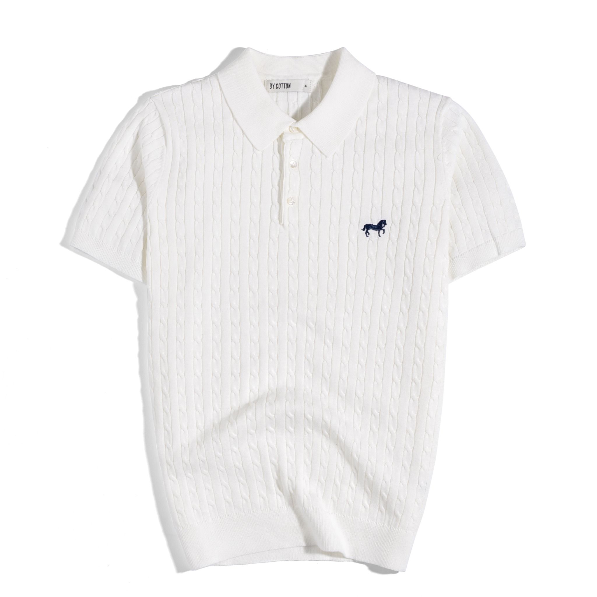 Áo Thun Polo Dệt Kim Twist Màu Kem