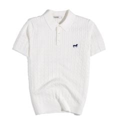 Áo Thun Polo Dệt Kim Twist Màu Kem