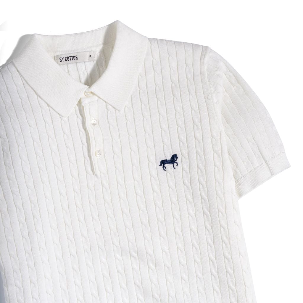 Áo Thun Polo Dệt Kim Twist Màu Kem