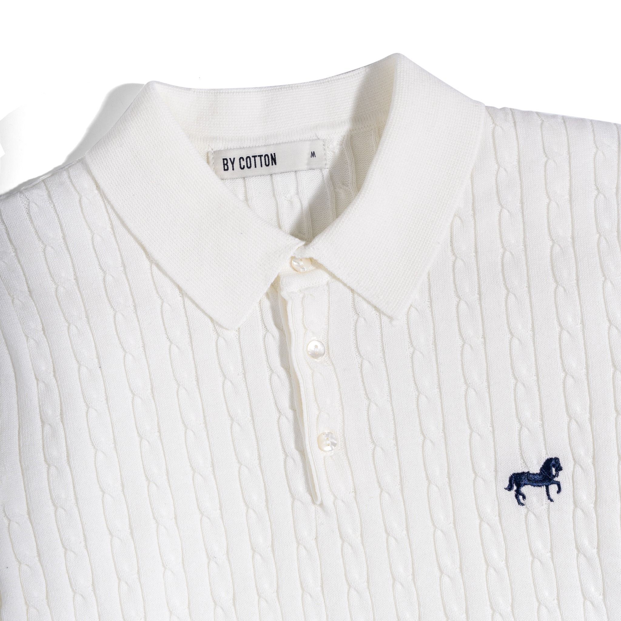 Áo Thun Polo Dệt Kim Twist Màu Kem
