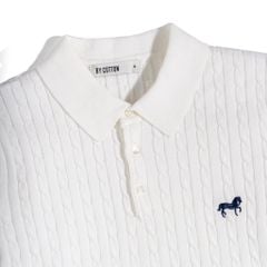 Áo Thun Polo Dệt Kim Twist Màu Kem