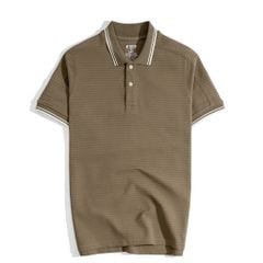 Áo Thun Polo Gân Nâu Phối Vai