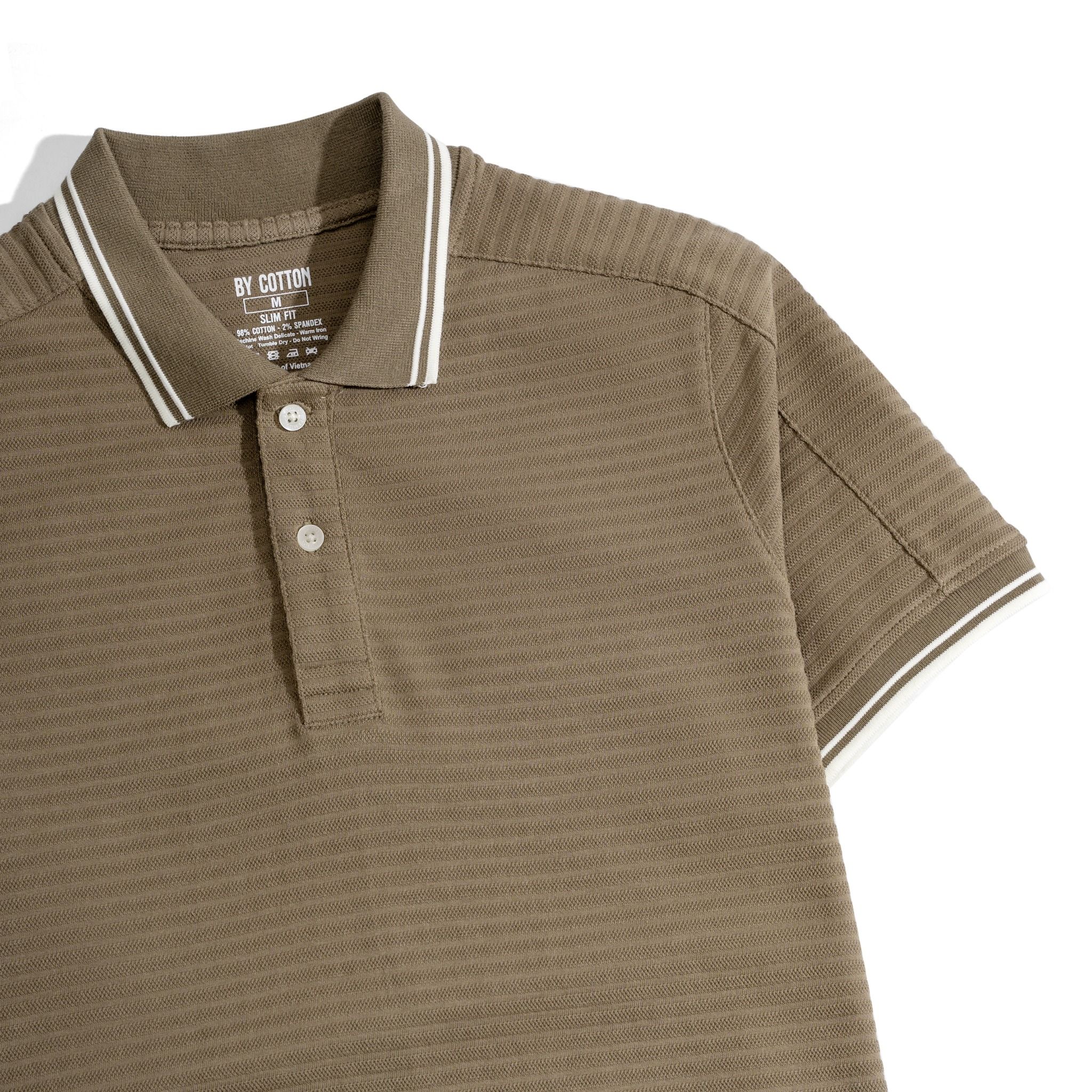 Áo Thun Polo Gân Nâu Phối Vai