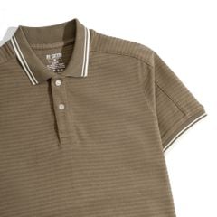 Áo Thun Polo Gân Nâu Phối Vai