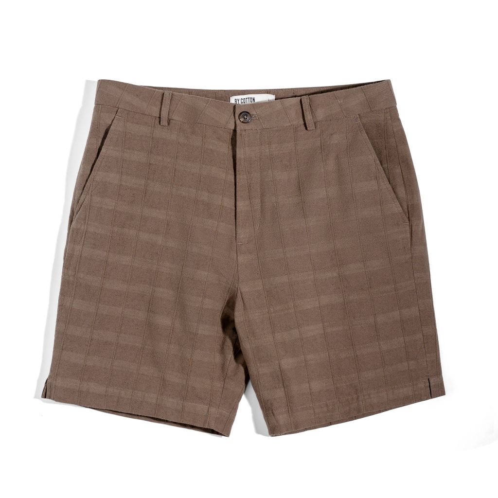 Quần Short Linen Sọc - Nâu