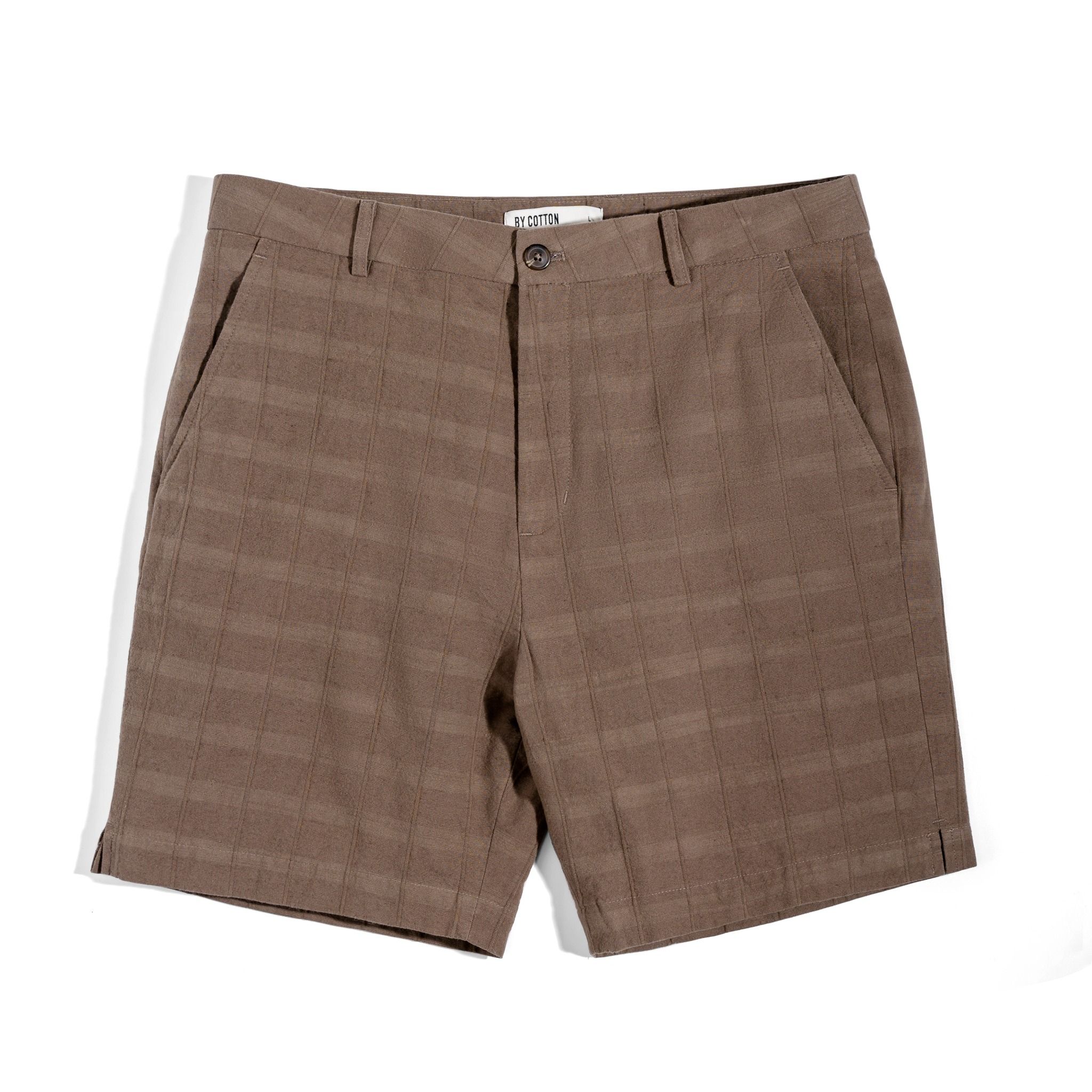 Quần Short Linen Sọc - Nâu