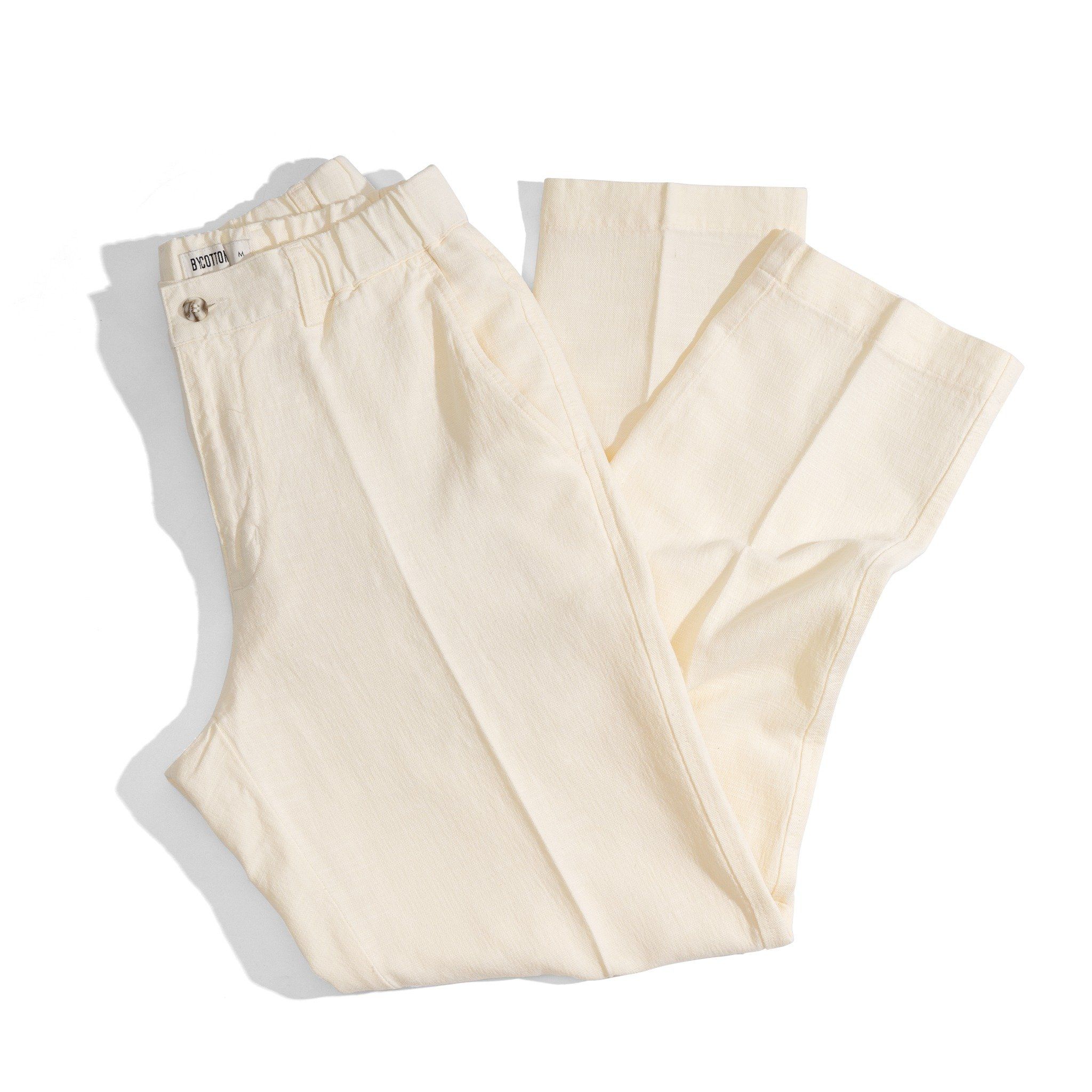 Quần Linen Dài Form Ống Đứng Màu Kem 2025