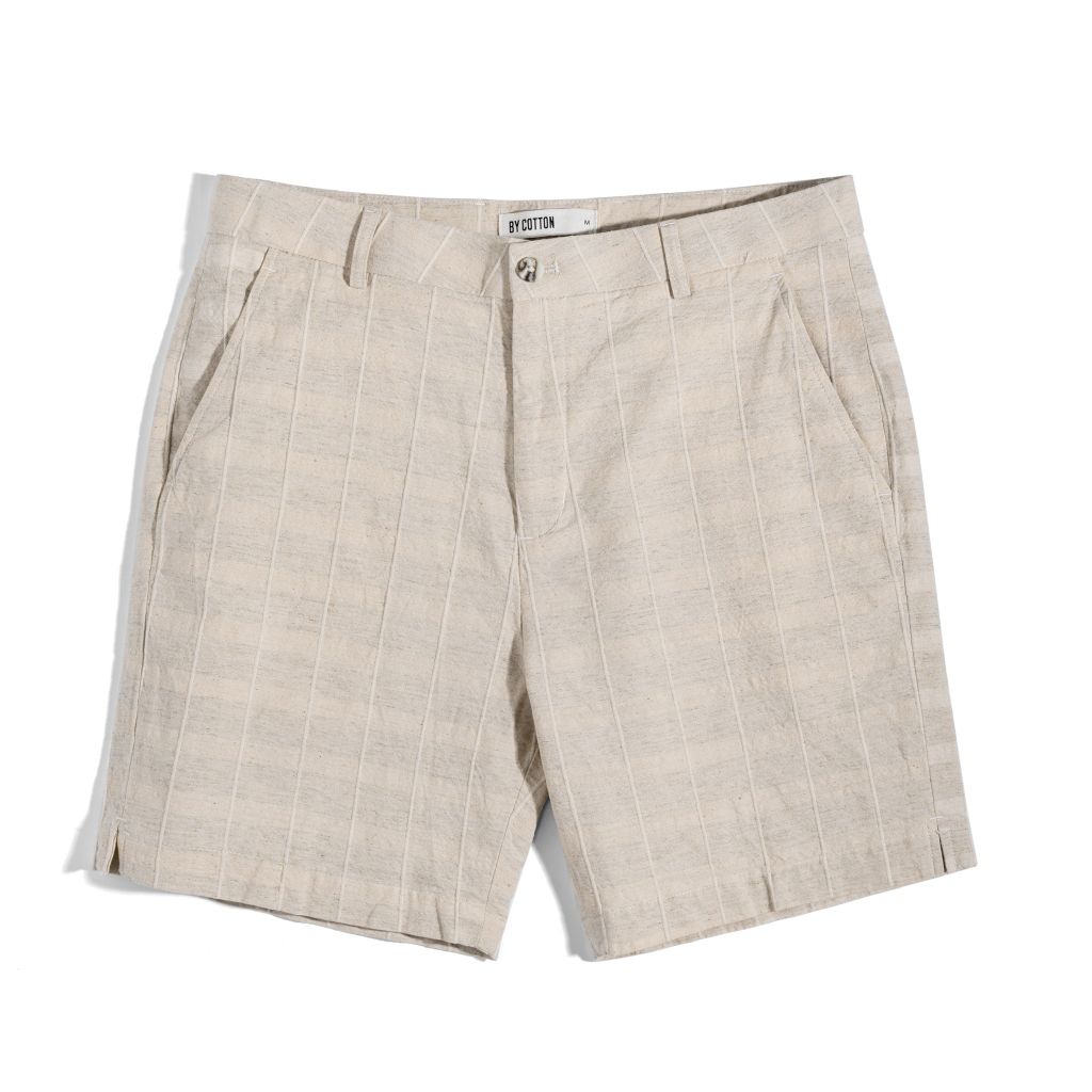 Quần Short Linen Sọc - Kem