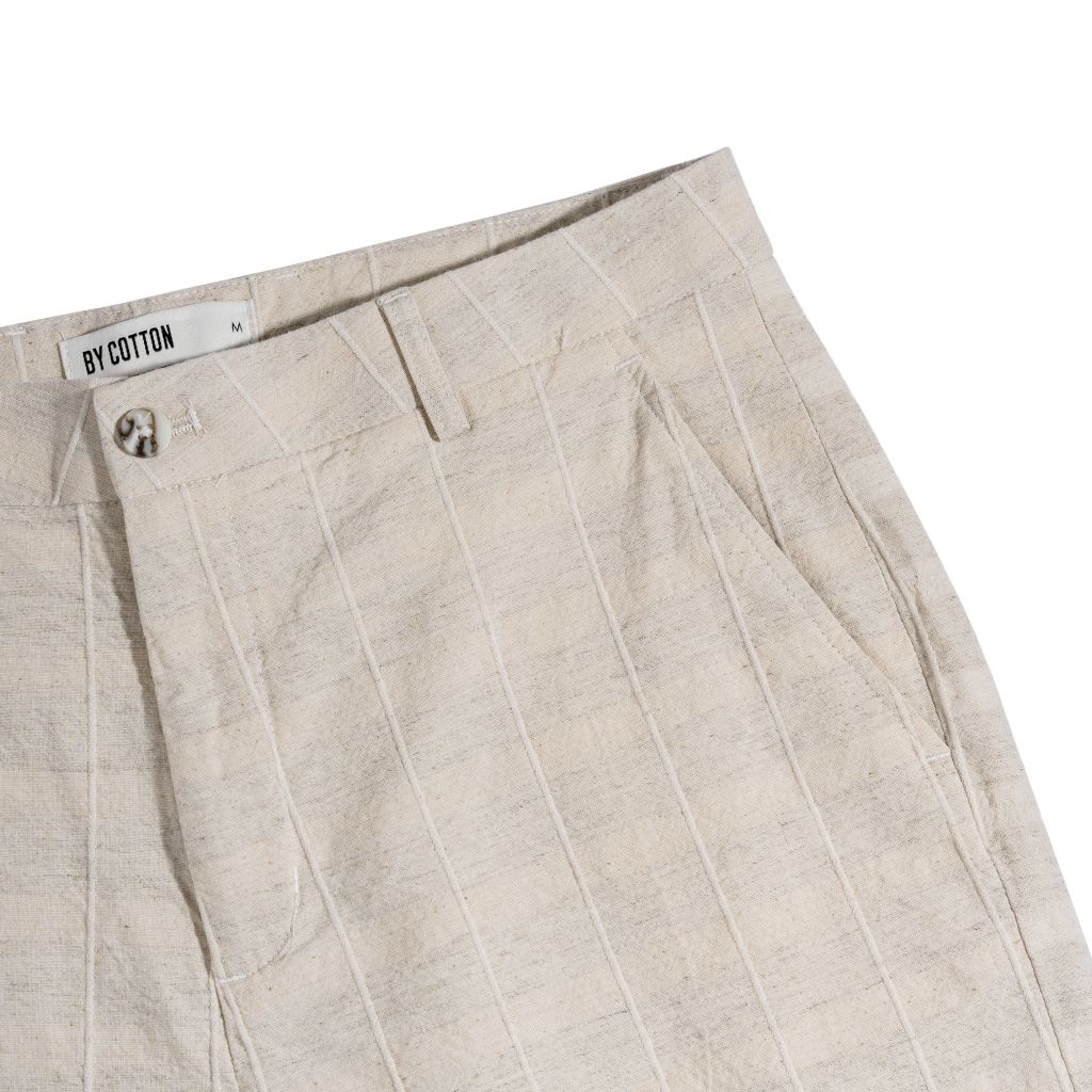 Quần Short Linen Sọc - Kem