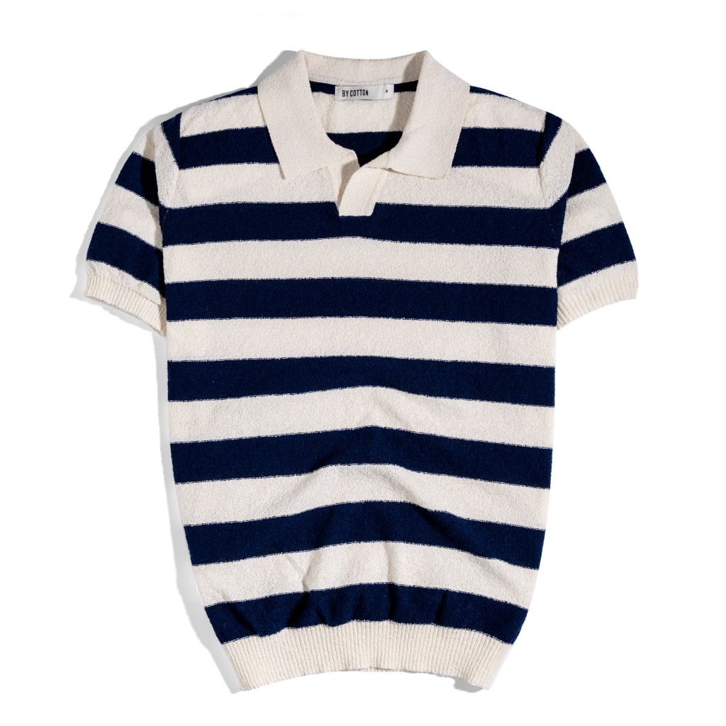 Áo Thun Polo Dệt Kim Textured Sọc Kem - Xanh đen