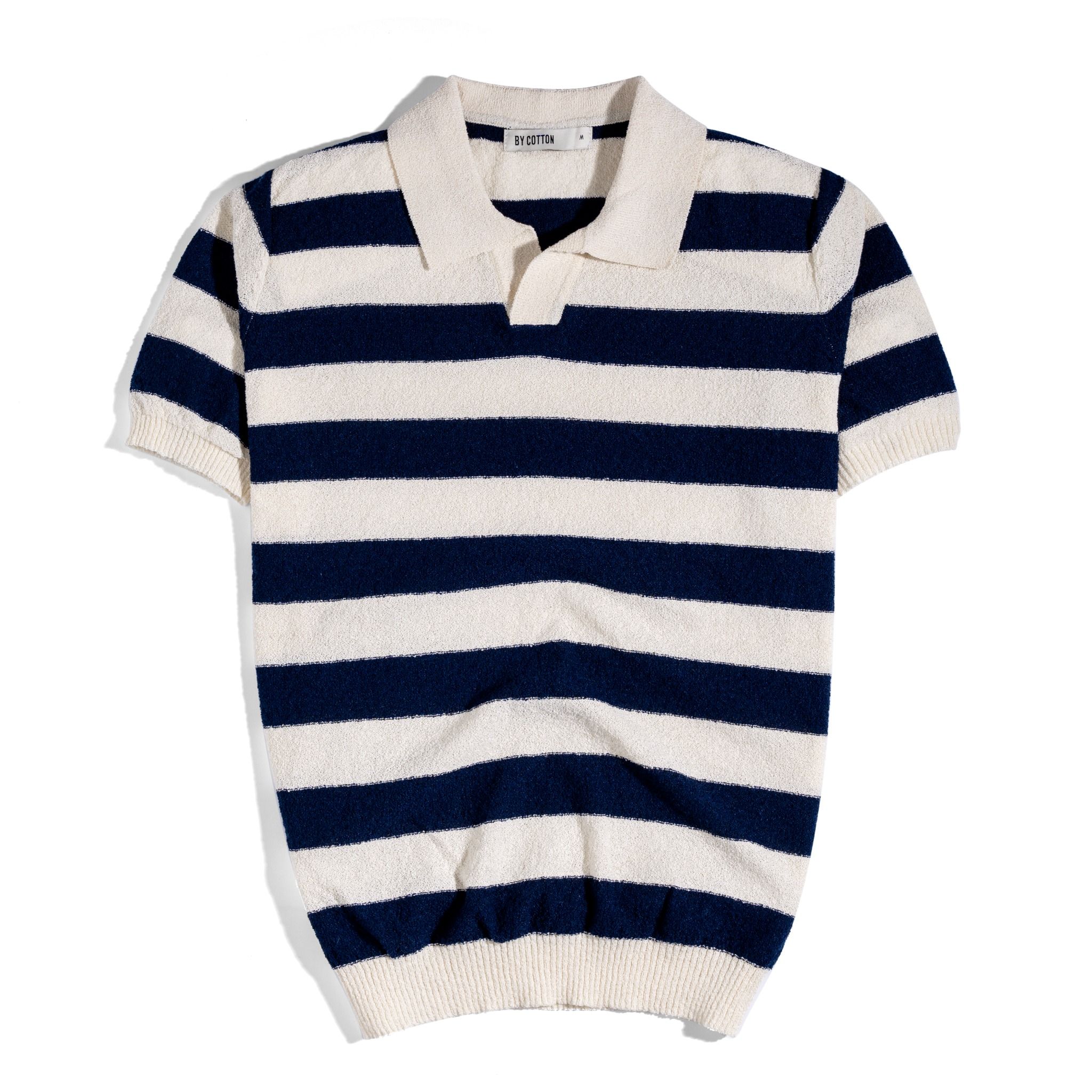 Áo Thun Polo Dệt Kim Textured Sọc Kem - Xanh đen