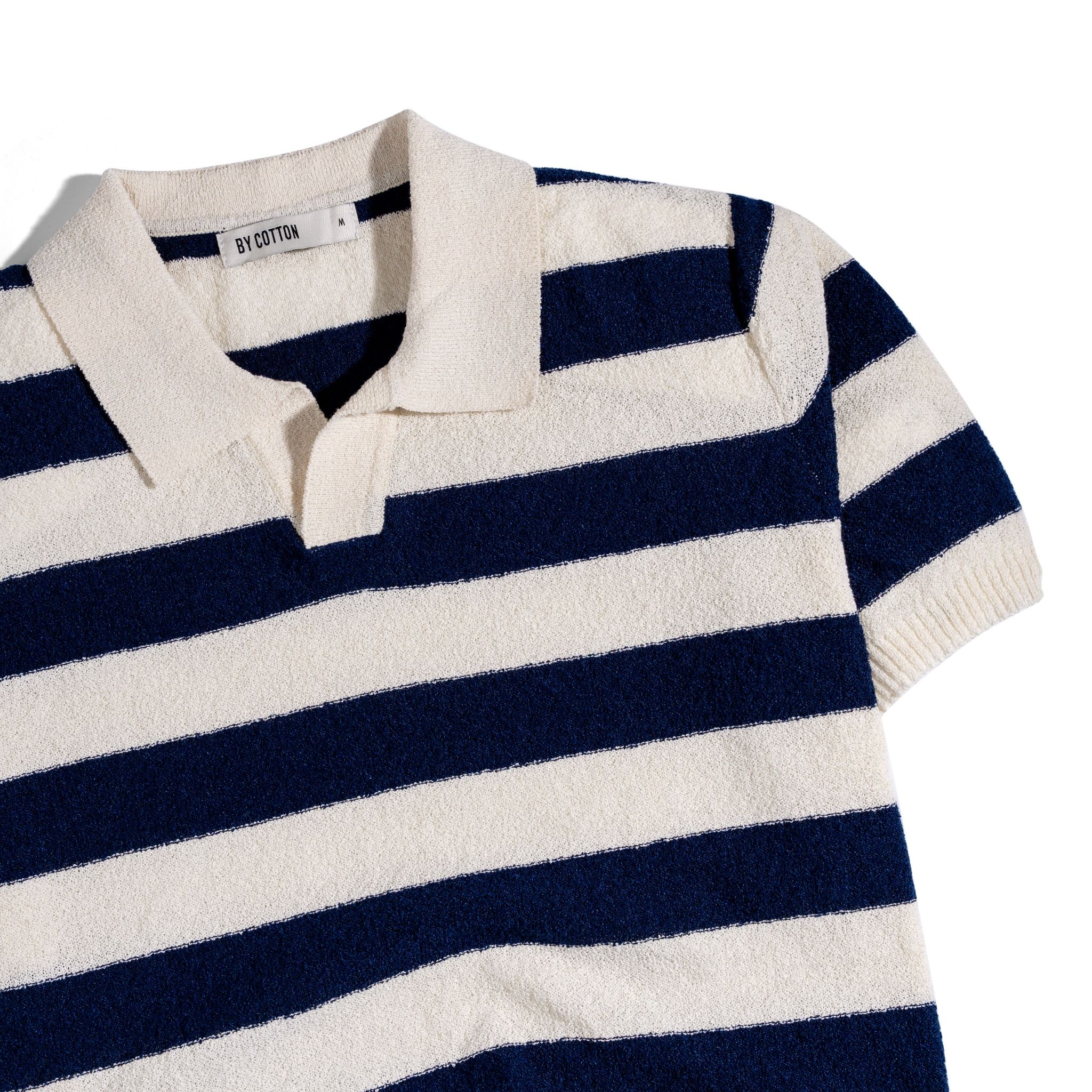 Áo Thun Polo Dệt Kim Textured Sọc Kem - Xanh đen