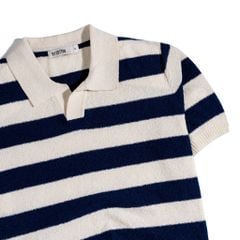 Áo Thun Polo Dệt Kim Textured Sọc Kem - Xanh đen