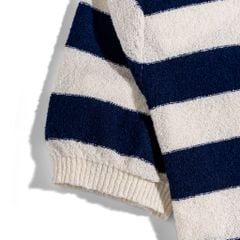Áo Thun Polo Dệt Kim Textured Sọc Kem - Xanh đen
