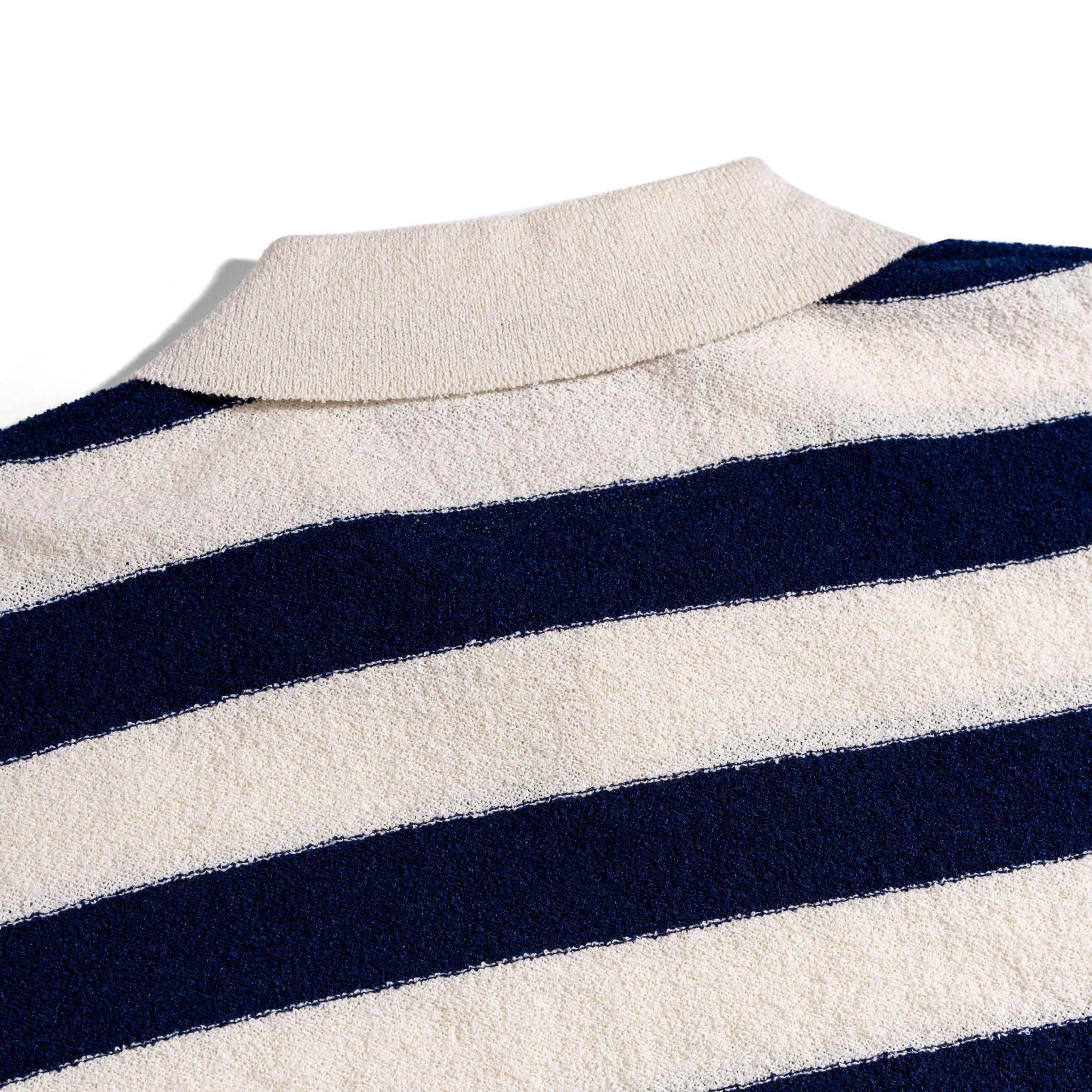 Áo Thun Polo Dệt Kim Textured Sọc Kem - Xanh đen