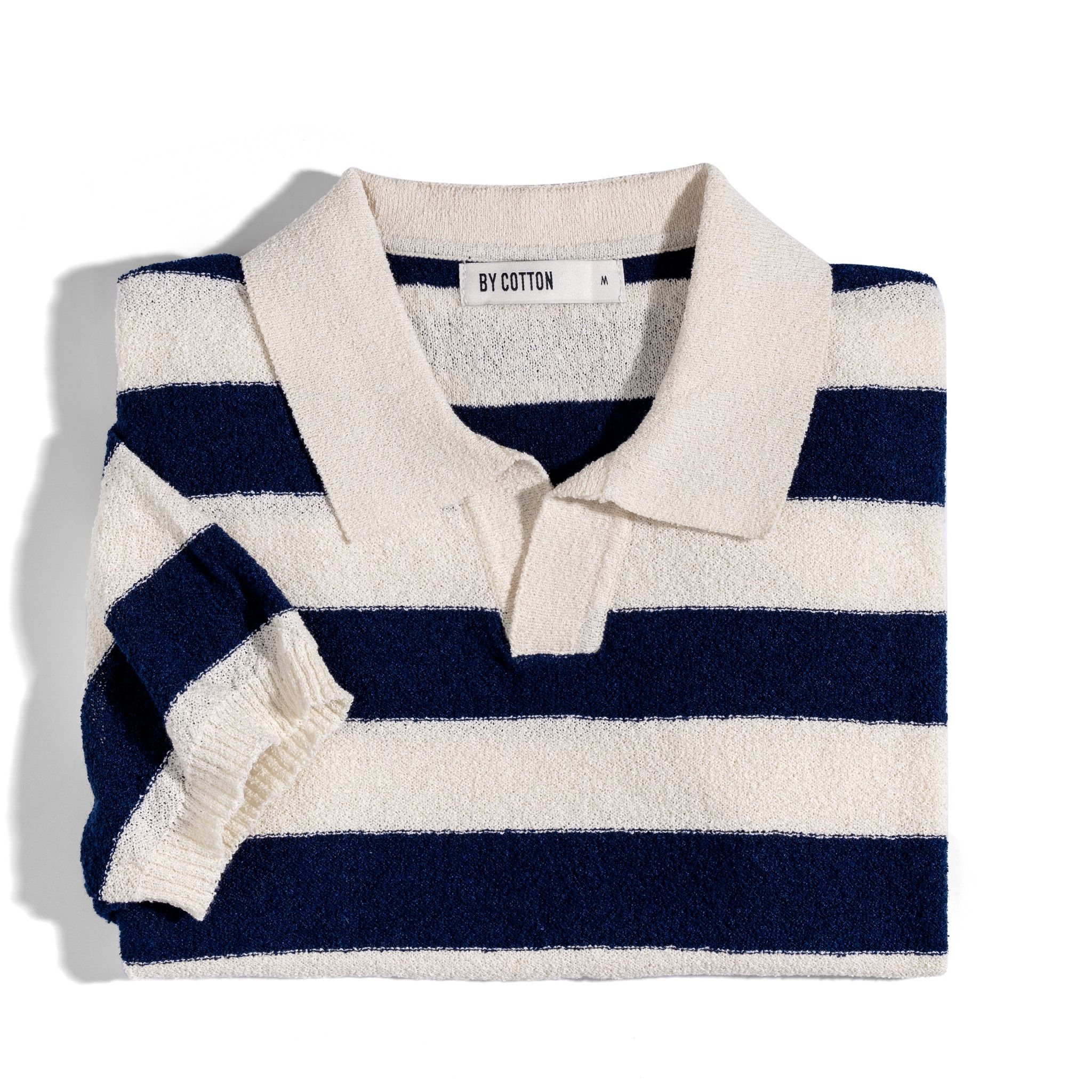 Áo Thun Polo Dệt Kim Textured Sọc Kem - Xanh đen