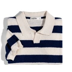 Áo Thun Polo Dệt Kim Textured Sọc Kem - Xanh đen