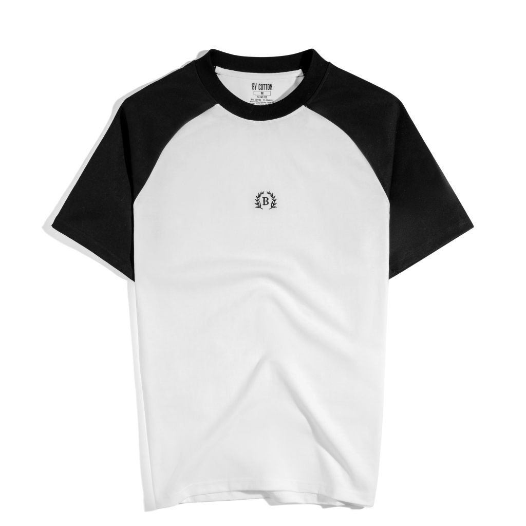 ÁO THUN NAM CỔ TRÒN RAGLAN ĐEN THÊU B