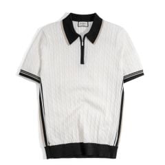 Áo Thun Polo Dệt Kim Twist - Trắng Phối Bo Đen