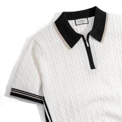 Áo Thun Polo Dệt Kim Twist - Trắng Phối Bo Đen